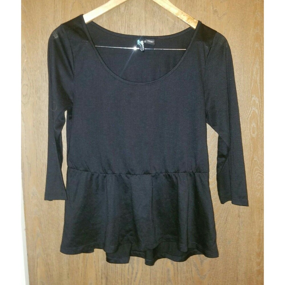 Weavers 3/4 Sleeve Black Peplum Top size Large